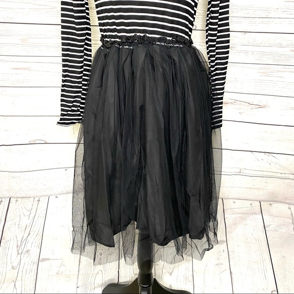 Chic Girl Black Striped Mesh Paneled Combo Dress - Picture 2 of 6